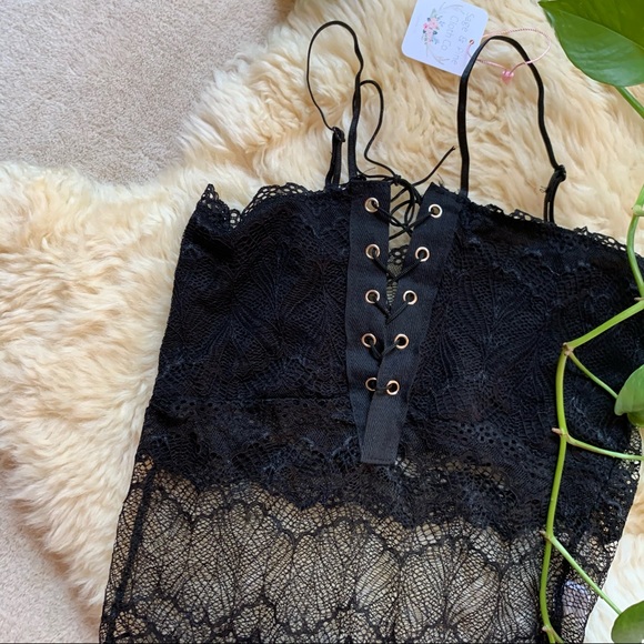 NWT Floral Lace Up Sexy Bodysuit Lingerie Stretch Eyelash - Picture 7 of 11